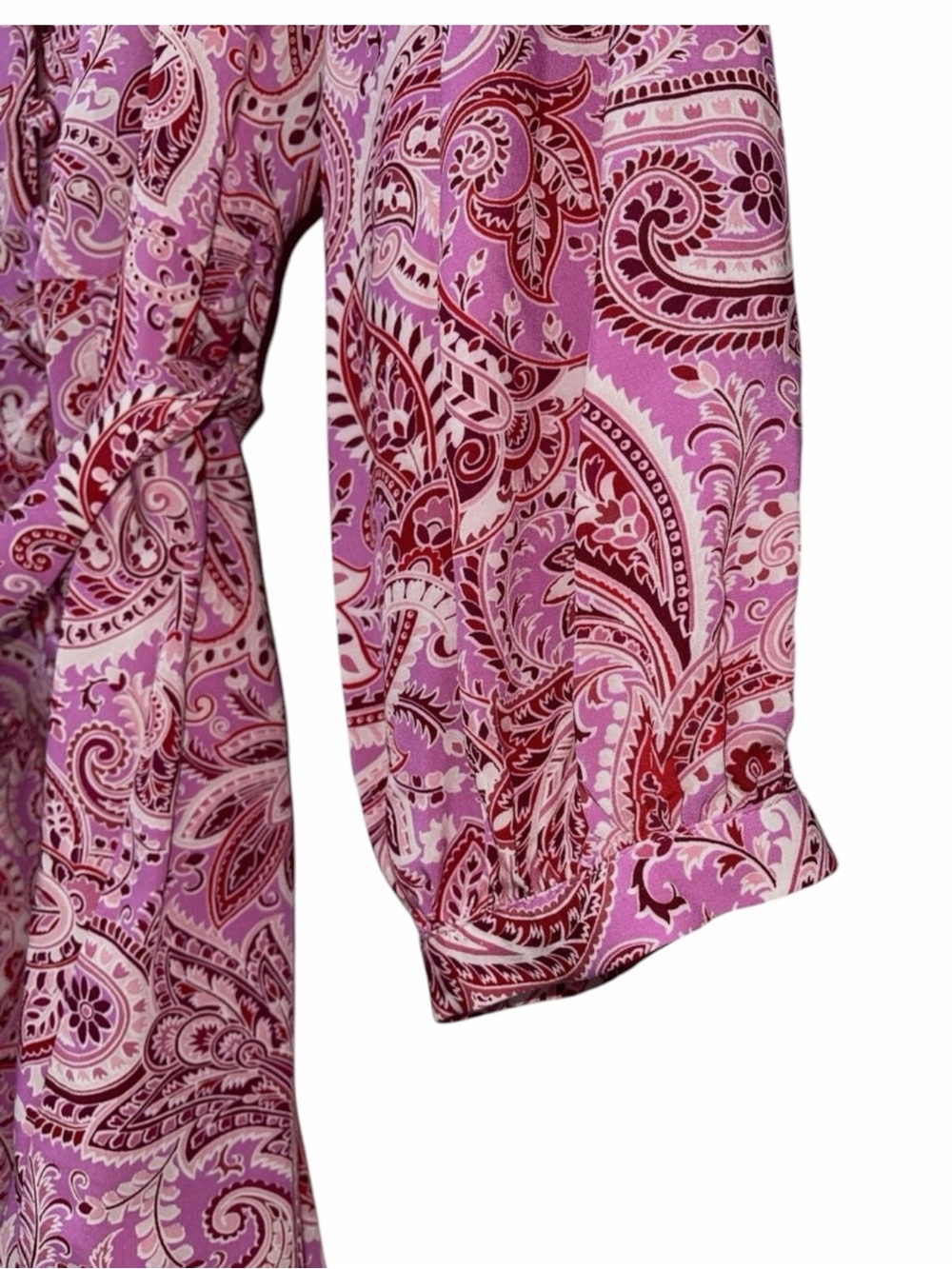 Zara Paisley Shirt Dress Tie Waist Button Front Ruffle Boho Pink XL RUNS SMALL - Picture 13 of 16